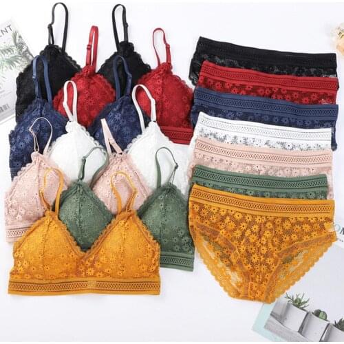 Women Lace Wire Free Bra Sets Seamless Underwear Backless Vest Sexy Padded Bralette Lingerie Ultrathin Bra&Brief