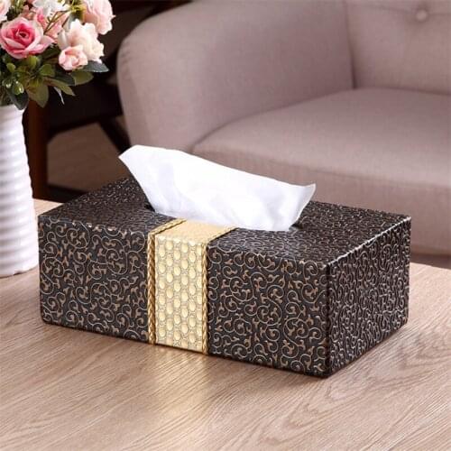 European Creative PU Leather Tissue Box Portable Car Paper Towel Storage Container Household Living Room Desktop Napkin Holder