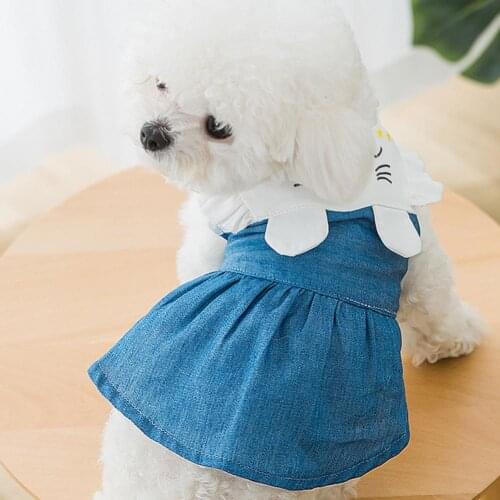 Dog Dress Ruffled Hem Cuff Two-legged Denim Rabbit Ear Design Pet Skirt for Summer