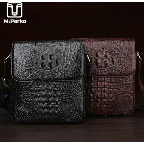 McParko Crocodile Leather Shoulder Bag Men Genuine Leather Bag For Men Business Luxury Messenger bag Male Handbag Brown Black