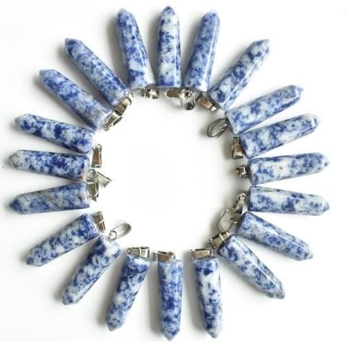 Fashion Hot Sell Natural sodalite stone Charm Hexagonal pillar Pendants for jewelry marking Wholesale 24Pcs/Lot Free shipping