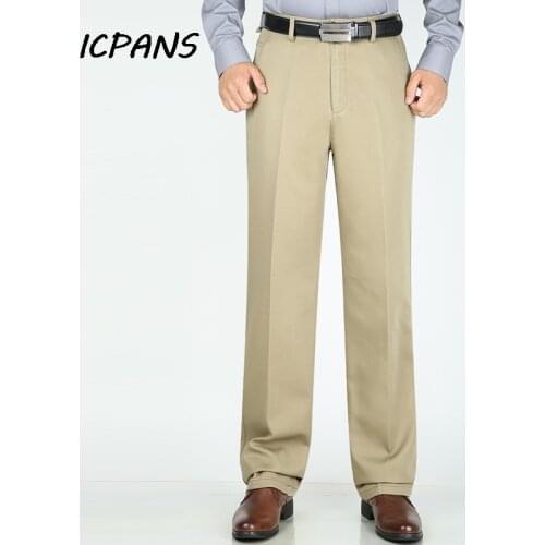 ICPANS Dress Pants Men Straight Stretch Loose Flat High Waist Classic Cotton Black White Formal Suit Trousers Man Big Size 42 44