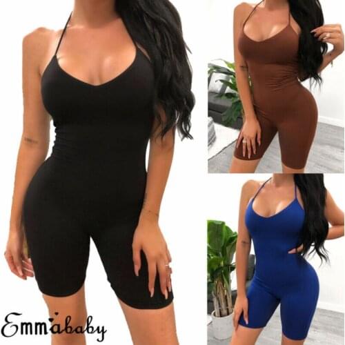Summer New Women Yoga Jumpsuit Casual Fitness Workout Gym Sports Suit Sleeveless V-neck Halter Bodycon Romper Playsuit Clothes