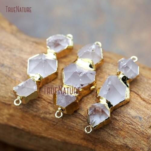 New Connectors Triple White Raw Quartz Connector Gold Electroplated Irregular Shape Double Bail Pendant 45*15 mm PC8283