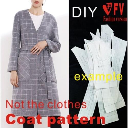 Clothing DIY pattern womens V-neck long coat jacket making pattern sewing drawings BFY-269