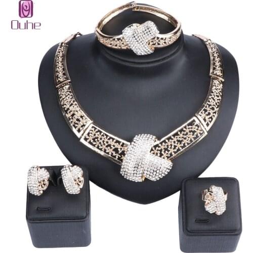 Wholesale Bridal Gift Nigerian Wedding African Beads Jewelry Set Fashion Dubai Gold Color Jewelry Set Costume For Women
