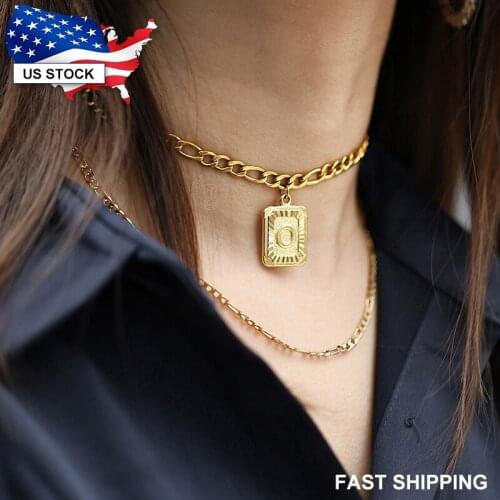 5mm Necklace for Women Stainless Steel Figaro Link Chain A-Z Initial Alphabet Letter Pendant Choker Collar Adjustable LDN180