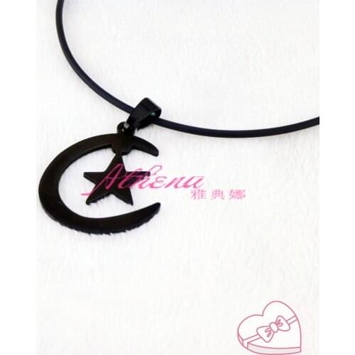 2015 new fashion black stars and moon stainless steel pendant necklace men and women jewelry sweater chain