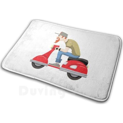 Guy With Beard And Hat On A Red Scooter Mat Rug Carpet Anti-Slip Floor Mats Bedroom Scooter Hipster Beard