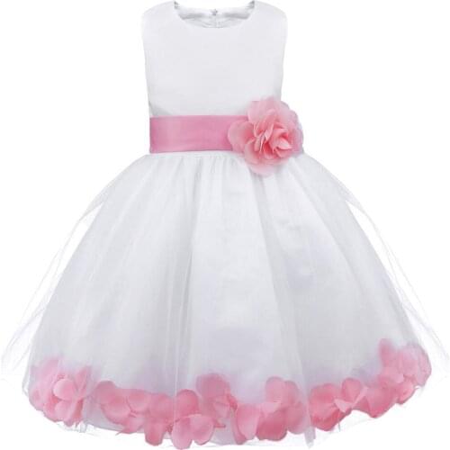 Kids Girls Flower Petals Tulle Princess Dress Sleeveless Flower Girl Dresses Wedding Formal Pageant Birthday Party Prom Dress