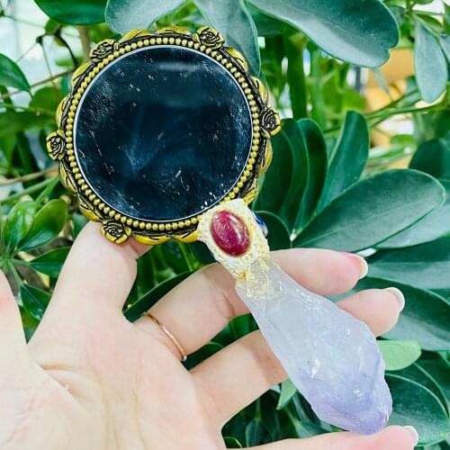 Portable Amethyst Mirror Handheld Makeup Mirror For Purse Travel Bag Home Office Mirror