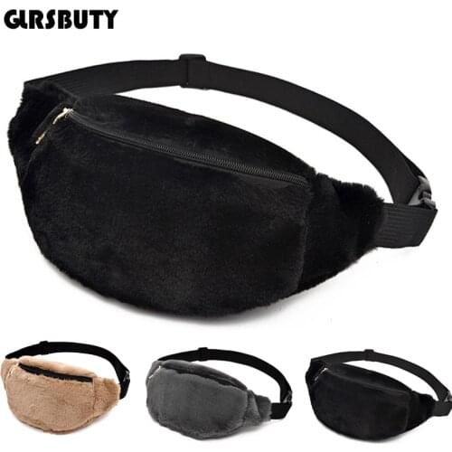 Faux Rabbit Fur Fanny Pack Women`s Belt Plush Waist Bag GLRSBUTY Bum Hip Bag Men Winter Female Travel Purse Coins Phone Pouch