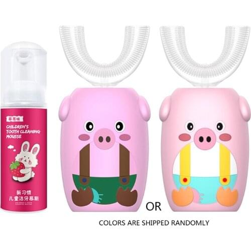 Q1QD Automatic Kids U-Shaped Toothbrush Mouth-Type Soft Fur Smart Electric Ultrasonic Vibration Children Teeth Brush Cartoon