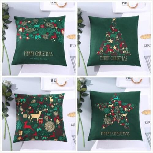 Merry Christmas Cushion Cover Green Hot Stamping Cushion Case Christmas Decor For Home 2019 Xmas Decor Ornaments New Year Gift