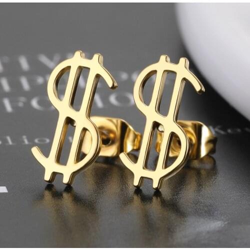 Minimalism Dollar Sign Earings Fashion Jewelry Stainless Steel Money Stud Earrings Bijoux Femme 2021