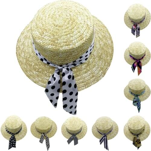 2021 New Summer Womens Ribbon Beach Hat Female Casual Panama Hat Lady Classic Flat Bowknot Straw Sun Hat Sunprotectio Hats