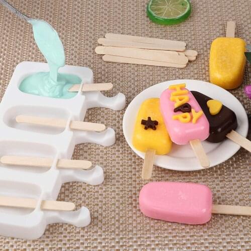 Silicone Ice Cream Mold DIY Homemade Popsicle Moulds Freezer 4 Cell Big Size Ice Cube Tray Popsicle Barrel Makers Baking Tools