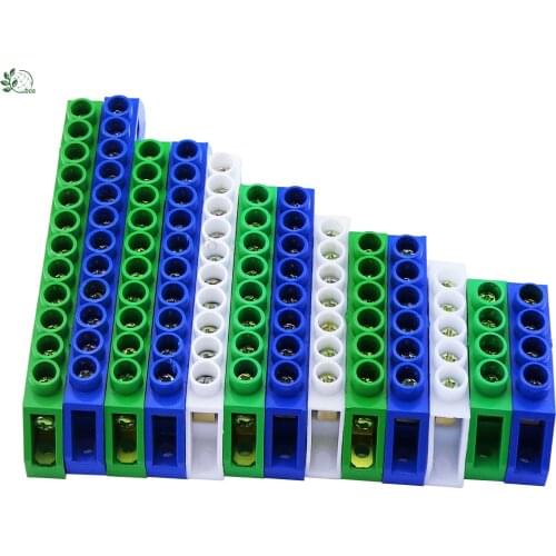 Blue White Green Bridge Design Zero Line 4-12 Pole Screw Brass Copper Grounding Strip Terminal Block Connector Earth And Neutral