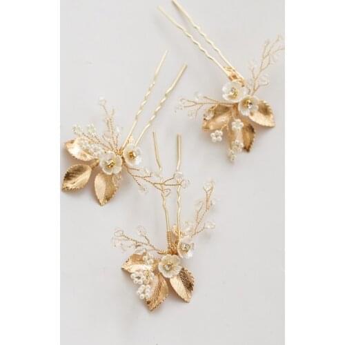 Vintage Leaf Wedding Hair Pins Clips Handmade Pearls Women Jewelry Bridal Hair Piece Accessories