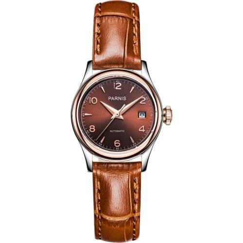 Parnis Royal Seriers Luminous Lady Women Leather Watchband Fashion Automatic Mechanical Watch Wristwatch