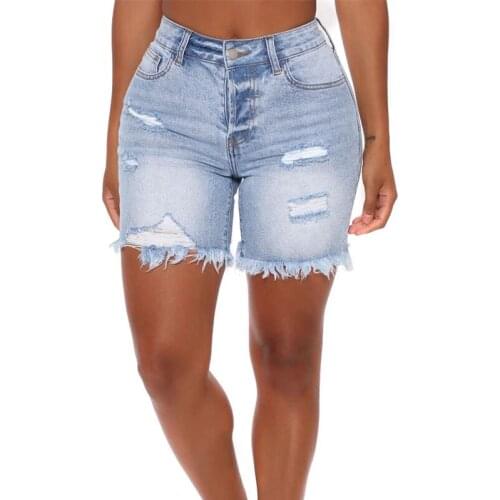 Donsignet Short Jeans Women 2021 Summer Fashion Hole Tassel High Elastic Denim Shorts Plus Size Casual Ripped Jeans for Women