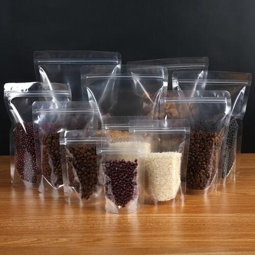 100pcs/lot Real 12sizes Transparant Color Kitchen Zipper lock Stand Up Packaging Bags Hot Sale Freeshipping 2018 Plastic Bag