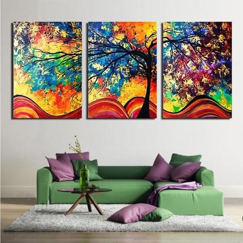 3Pcs Diamond Painting Pictures Abstract Color Tree Full Round Mosaic Diamond Embroidery Sale Cross Stitch Wall StickersZP-4241