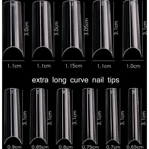 550pcs/bag (0+-9 )11size C False Nail Tips XXL Nails Extension Full Cover Tip UV Gel Transparent Fake Nail Manicure Tools