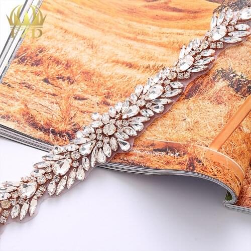 1PEIECE) Handmade Beaded Sew On Hot Fix Sliver Clear Bling Rhinestone Crystal Wedding Sash Applique for Bridal Belt Wristbands