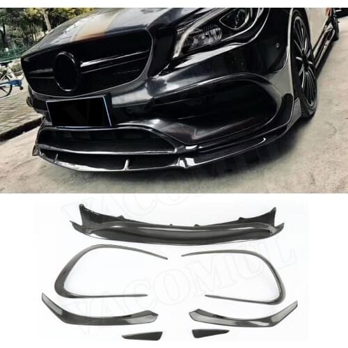 For W117 CLA Class Carbon Fiber Front Lip Spoiler Flap Canards for Benz CLA45 AMG 2016-2018 Car Bumper Trim Covers