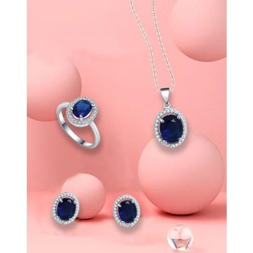 Ayowei high-end 925 silver dark blue zircon earrings / necklace / ring / jewelry set romantic Valentines Day gift JS785A