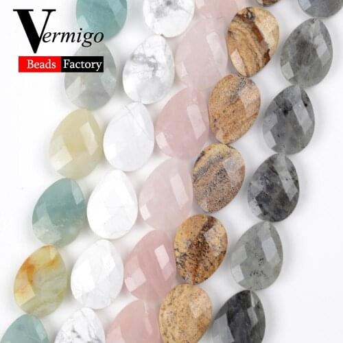 Natural Mineral Beads Teardrop Shape Faceted Howlite Amazonite Beads For Jewelry Making 13x18mm Minerals Stone Diy Bracelets 15"