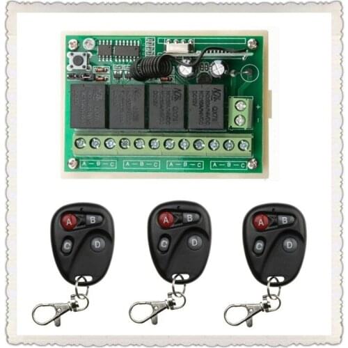 DC12V 4CH 10A Wireless Remote Control Switch System teleswitch 1*Receiver + 3 *Transmitters for Appliances Gate Garage Door