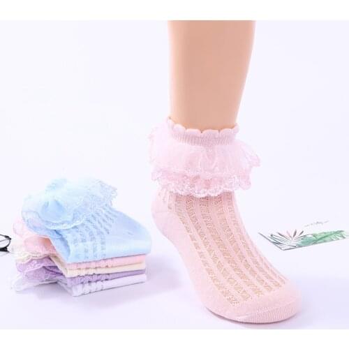 3 Pairs Children Lace Socks Summer Cotton Girls Short Dance Socks Mesh White Flowers Hollow Out Ruffle Kids Princess Sock