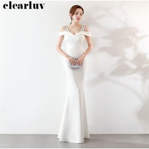 Evening Gowns Long Plus Size Robe De Soiree 2020 DX310 New High Quality Mermaid Party Gown White Off The Shoulder Evening Dress