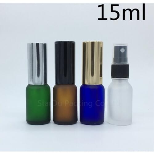 Travel bottle 15ml amber blue green transparent frosted glass bottle with sprayer, 15cc perfume bottle Spray Bottles 200pcs