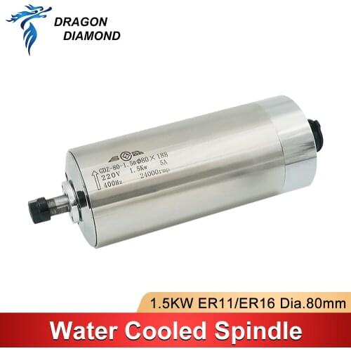 DRAGON DIAMOND 1.5KW Water Cooled Spindle Motor 220V/380V Diameter 80mm 3/4 Bearings For CNC Engraving Machine High Speed