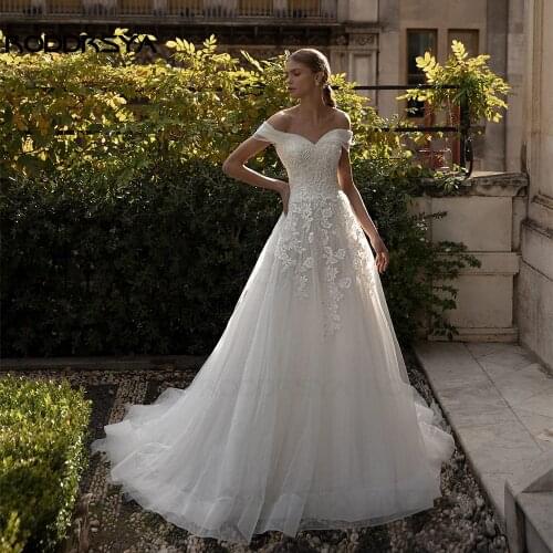 Elegant A-Line Wedding Dresses V-Neck Sleeveless Off the Shoulder Lace Embroidery Bridal Dress Organza Tulle Gown Open Back
