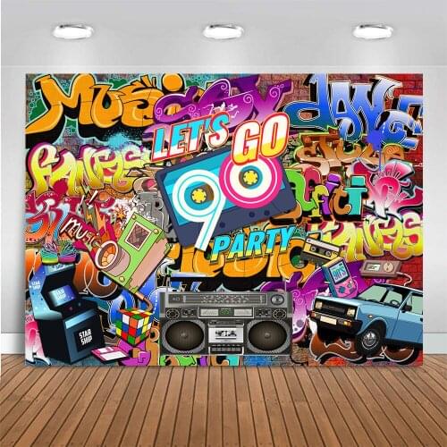 90s Party Backdrop Graffiti Hip Hop Neon Glow Back to 90s Party Photo Background Rock Music Party Banner Decoration Photo Studio