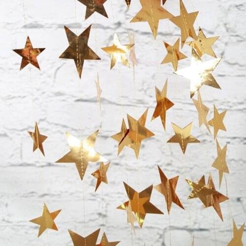 4M Gold Silver Star Garland Bright Paper String Banner for Birthday Wedding Hanging Ornaments Christmas New Year Party Supplies