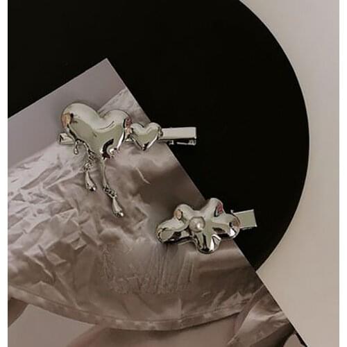 Harajuku Metal Flower Heart Shape Hair Pins for Girls Women Fashion Hair Accessories Vintage Hair Clips Punk Party Hairwear New