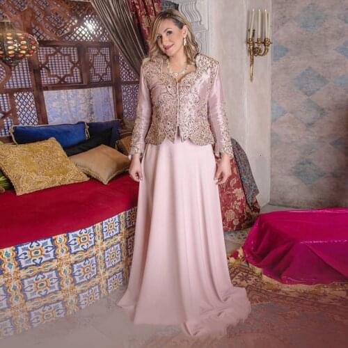 Exquisite Pink Moroccan Caftan Evening Dress With Applique Pearls Summer Dress Dubai Special Occsaion Prom Dress Plus Size