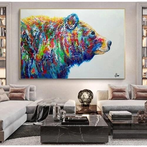 Colorful Graffiti Art Bear Animal Canvas Painting Posters and Prints Wall Art Pictures for Living Room Bedroom Modern Home Decor