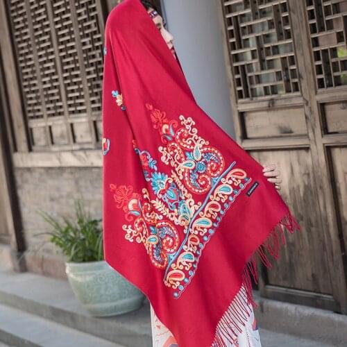 Cashmere Pashmina Head Scarves Women Elegant Ladies Warm Shawl Long Floral Embroider Stoles Bandana Scarf Hijab Beach Blanket