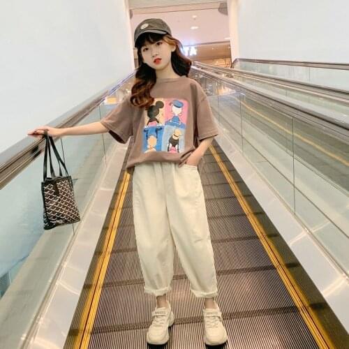 Girl Suits Summer Clothes 2021 New Korean Childrens Clothing Set Baby Girls Short Sleeve T Shirt Top + Pants Two-piece Suit