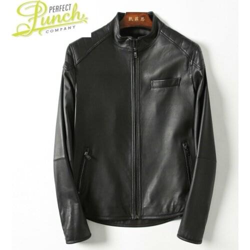 Bomber Motorcycle Genuine Mens Jacket Men Real Sheepkin Leather Coat Blouson Cuir Homme KFS18M004 KJ2175