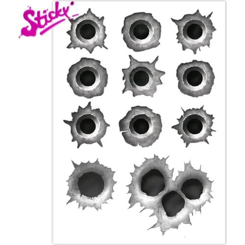 STICKY 3D Funny Shooting Hole Decal Kit Stickers Decal Decor For Car Scooter Motorcycle Helmet Laptop Smartphone Skateboard