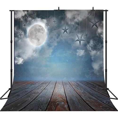 Lyavshi Photography Background night star moon Wood floor children Birthday party Backdrops for Photo Studio