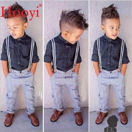 Hooyi Fashion Baby Boys Clothes Suits Children Handsome 2-Pieces Set Kids Black Shirt + Braces Trouser Outfits Boys' Romper Pant