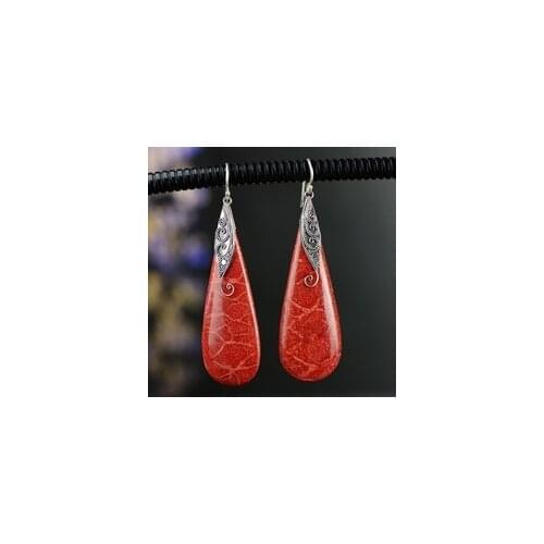 Womens Fashion 925 Silver Color Earrings Elegant Luxury Red Turquoise Earrings Jewelry Wedding Engagement Party Earrings
